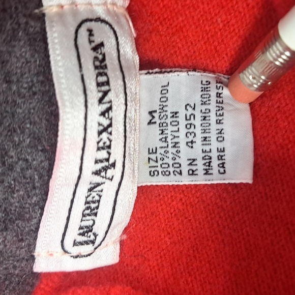 Vintage 89s Lauren Alexandra red & gray collar casual oversized med sweater - Picture 6 of 7